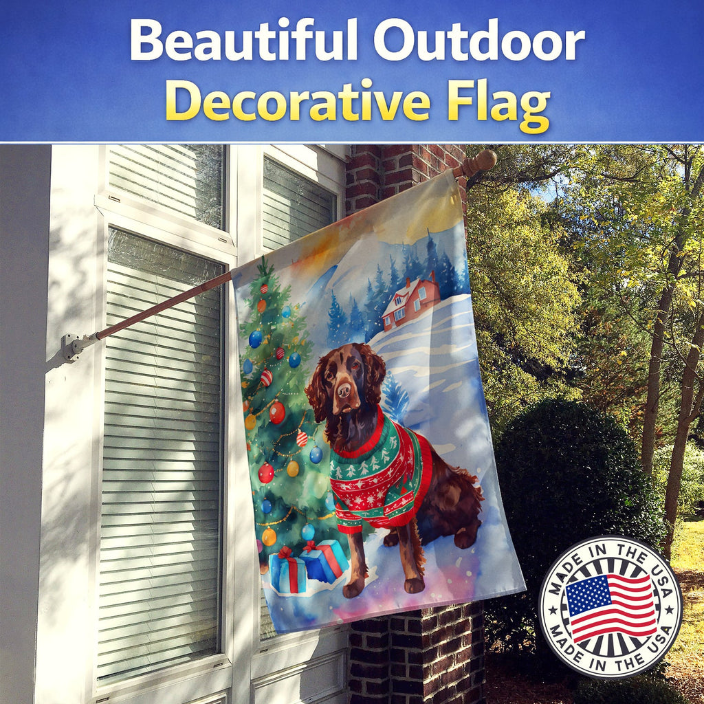 American Water Spaniel Christmas House Flag 28x40 Porch Sleeve Pole Decorative Outside Yard Banner Artwork Wall Hanging, Polyester