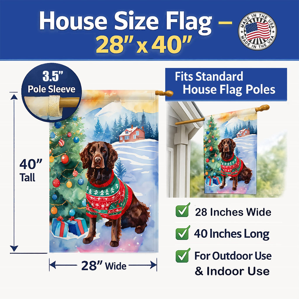 American Water Spaniel Christmas House Flag 28x40 Porch Sleeve Pole Decorative Outside Yard Banner Artwork Wall Hanging, Polyester