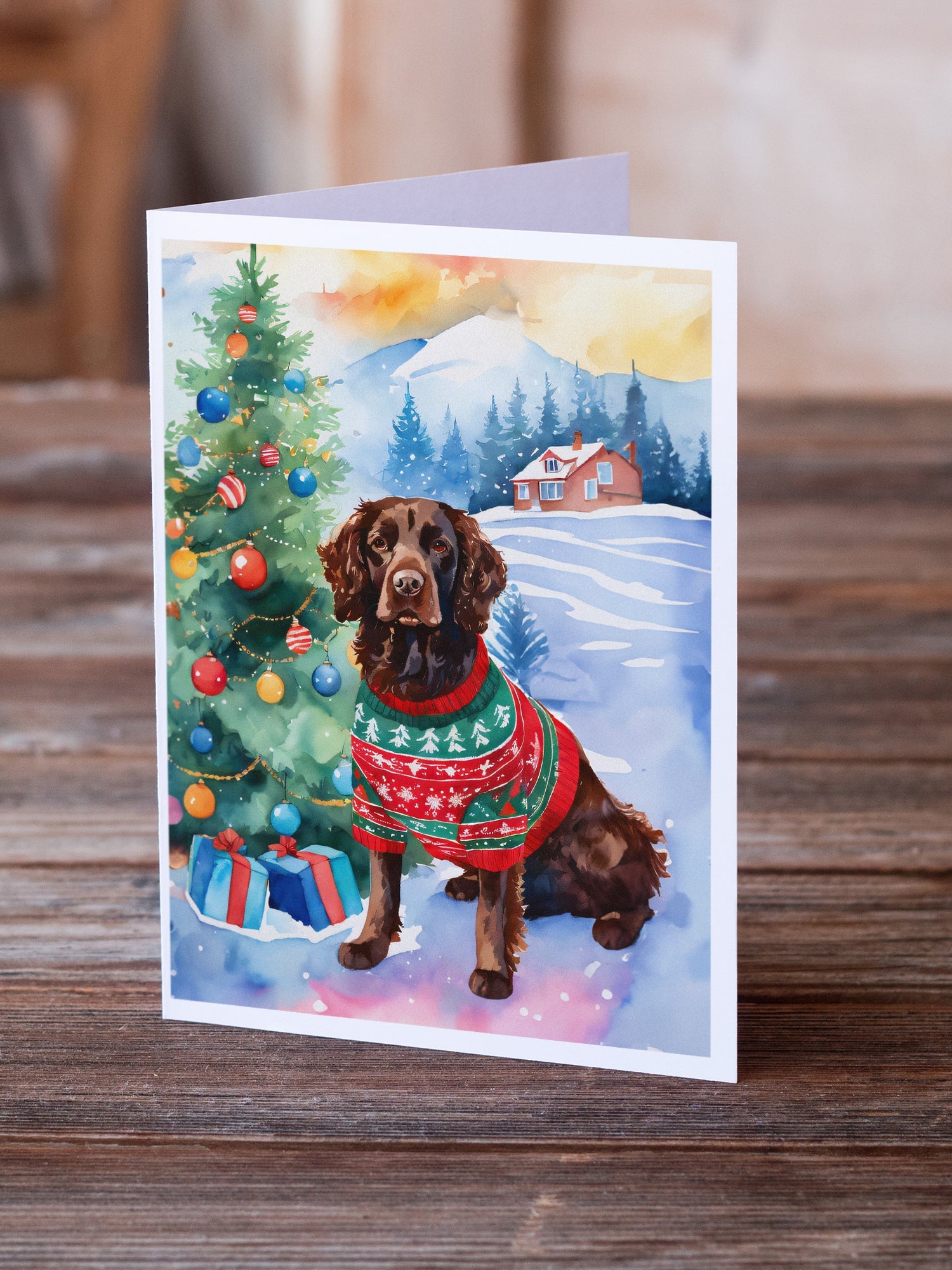 American Water Spaniel Christmas Greeting Cards Pack of 8 Blank Cards with Envelopes Whimsical A7 Size 5x7