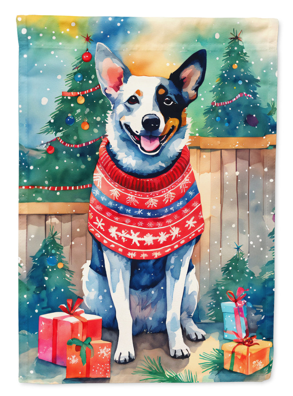 Australian Cattle Dog Christmas House Flag 28x40 Porch Sleeve Pole Decorative Outside Yard Banner Artwork Wall Hanging, Polyester
