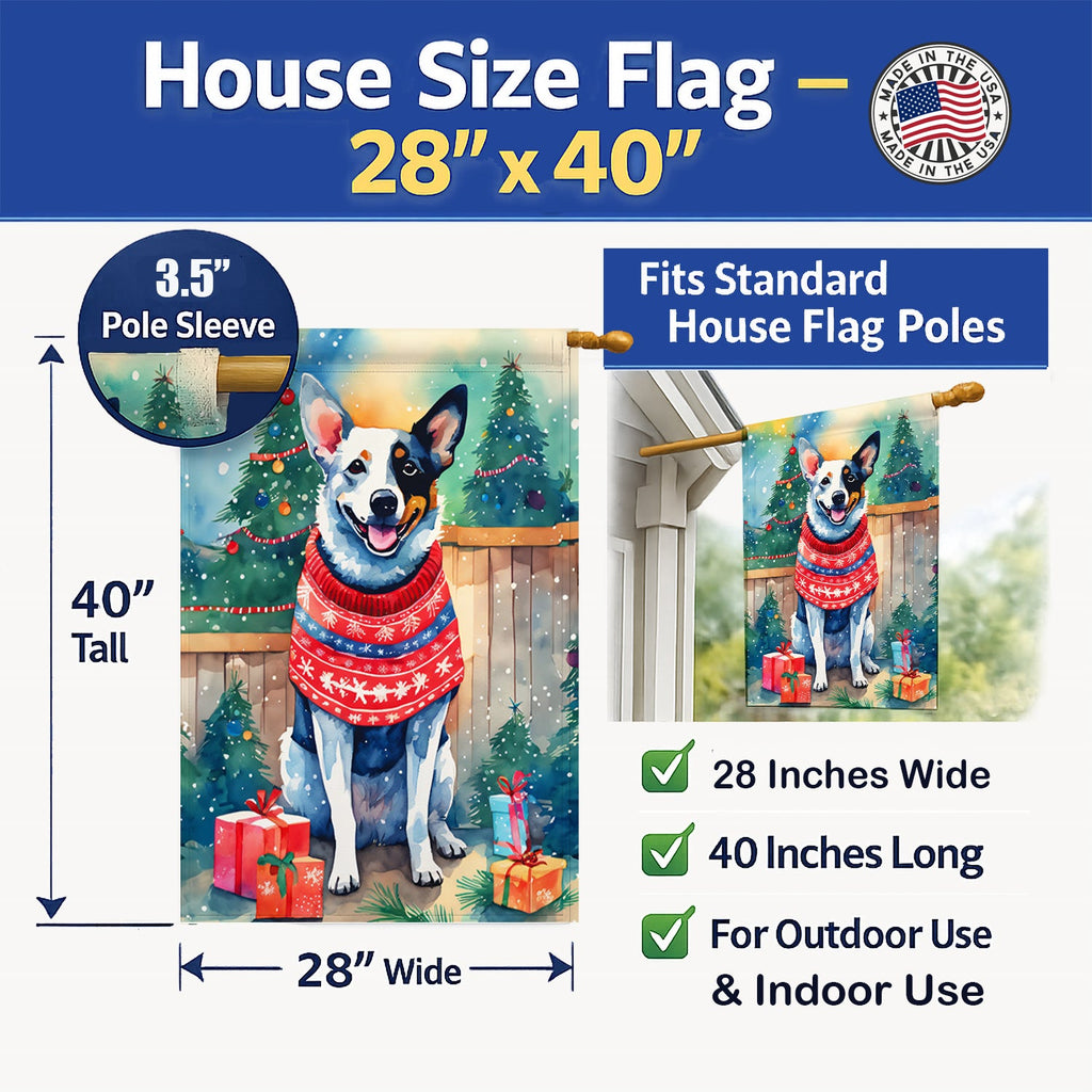Australian Cattle Dog Christmas House Flag 28x40 Porch Sleeve Pole Decorative Outside Yard Banner Artwork Wall Hanging, Polyester
