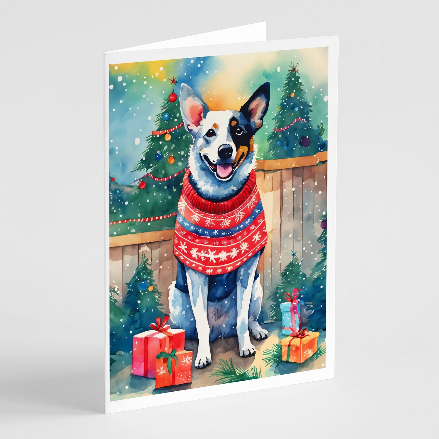 Australian Cattle Dog Christmas Greeting Cards Pack of 8 Blank Cards with Envelopes Whimsical A7 Size 5x7