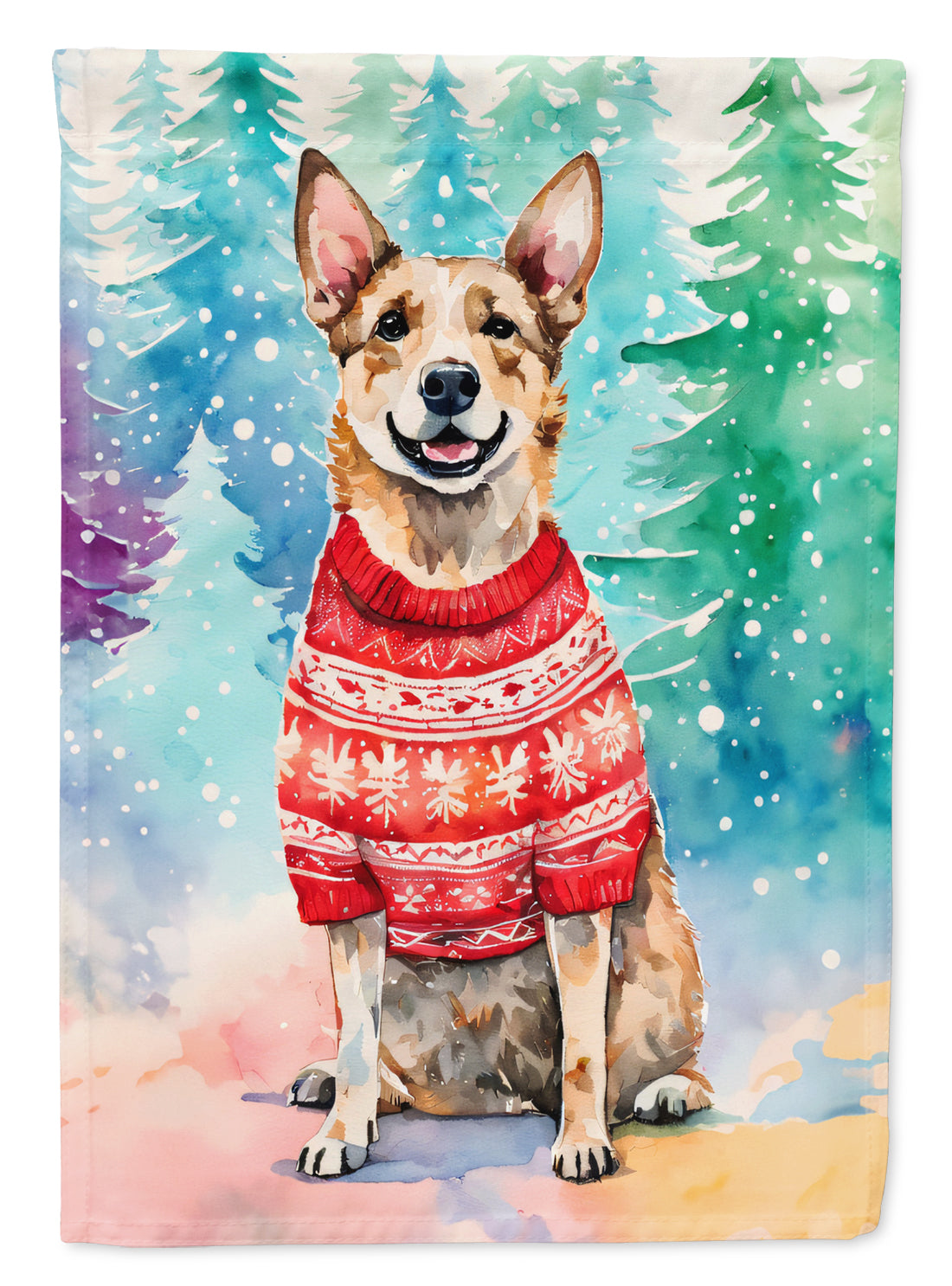 Australian Cattle Dog Christmas House Flag 28x40 Porch Sleeve Pole Decorative Outside Yard Banner Artwork Wall Hanging, Polyester