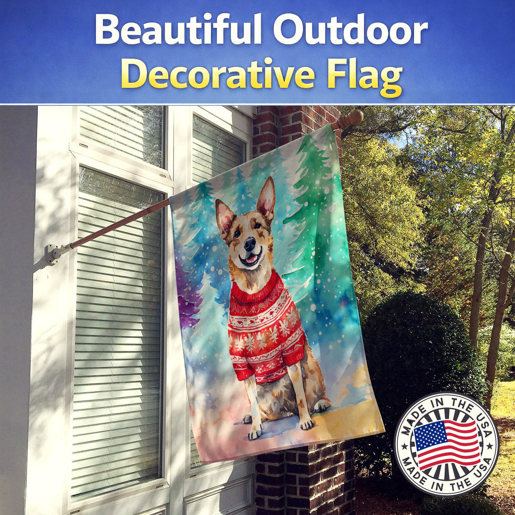 Australian Cattle Dog Christmas House Flag 28x40 Porch Sleeve Pole Decorative Outside Yard Banner Artwork Wall Hanging, Polyester