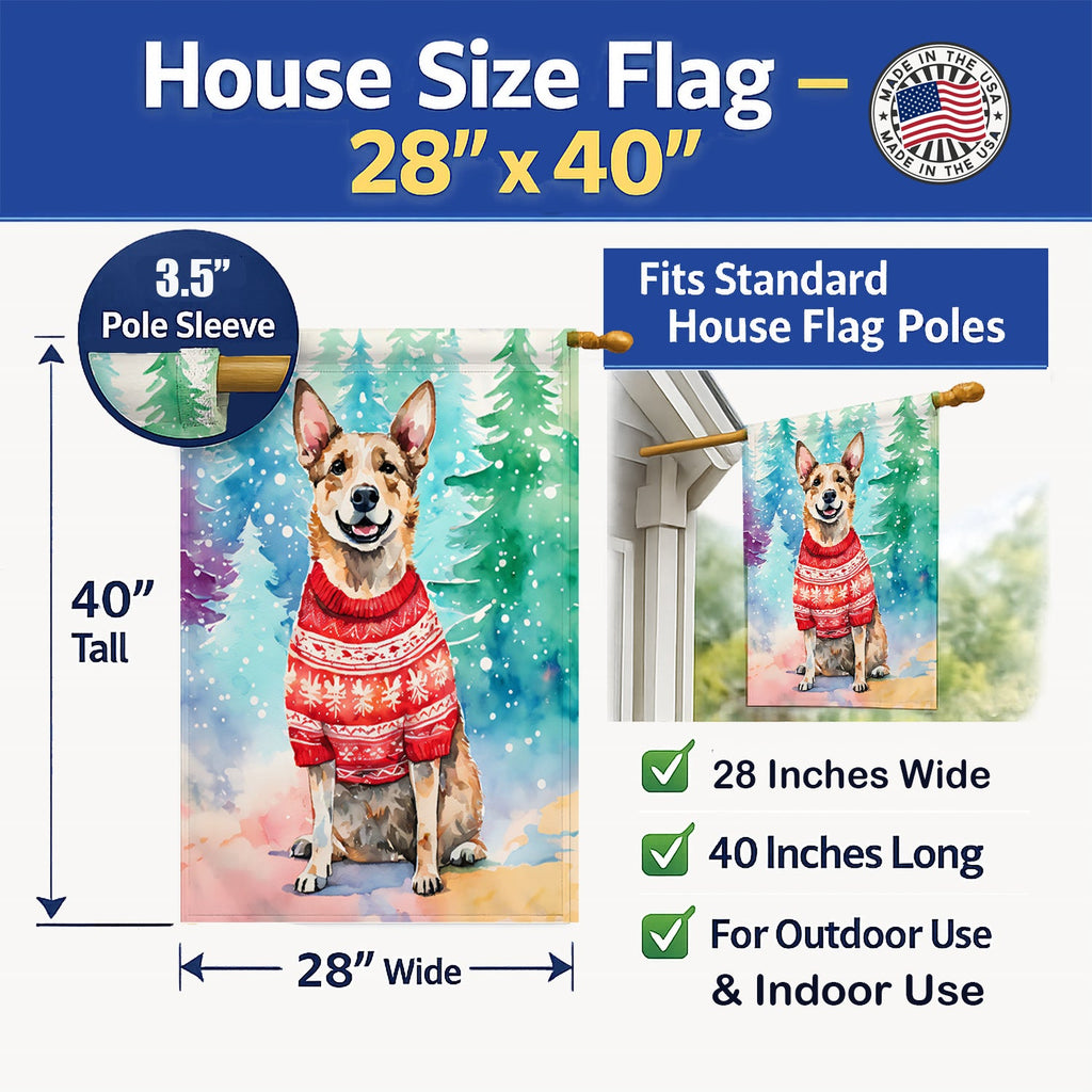 Australian Cattle Dog Christmas House Flag 28x40 Porch Sleeve Pole Decorative Outside Yard Banner Artwork Wall Hanging, Polyester