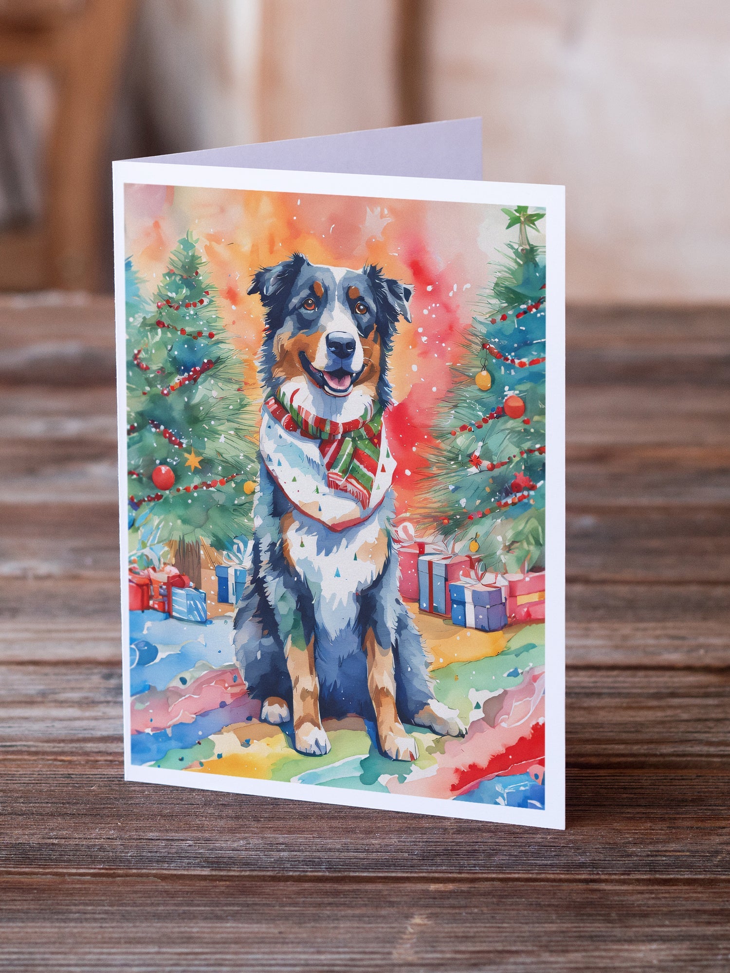 Australian Shepherd Christmas Greeting Cards Pack of 8 Blank Cards with Envelopes Whimsical A7 Size 5x7