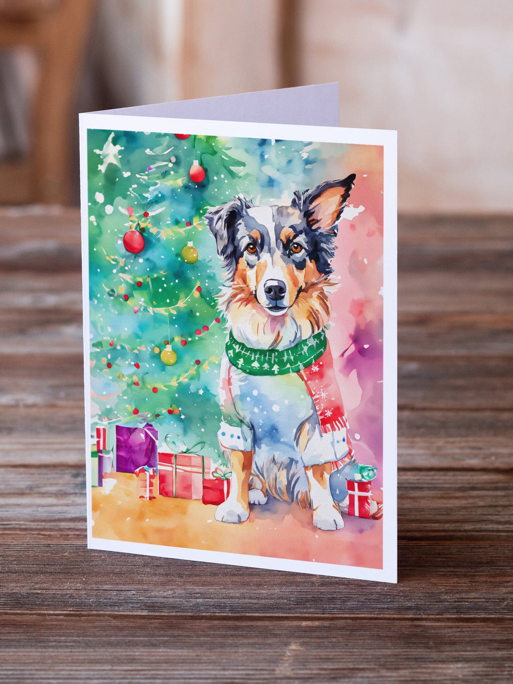 Australian Shepherd Christmas Greeting Cards Pack of 8 Blank Cards with Envelopes Whimsical A7 Size 5x7