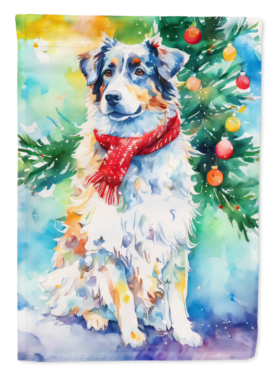 Australian Shepherd Christmas House Flag 28x40 Porch Sleeve Pole Decorative Outside Yard Banner Artwork Wall Hanging, Polyester