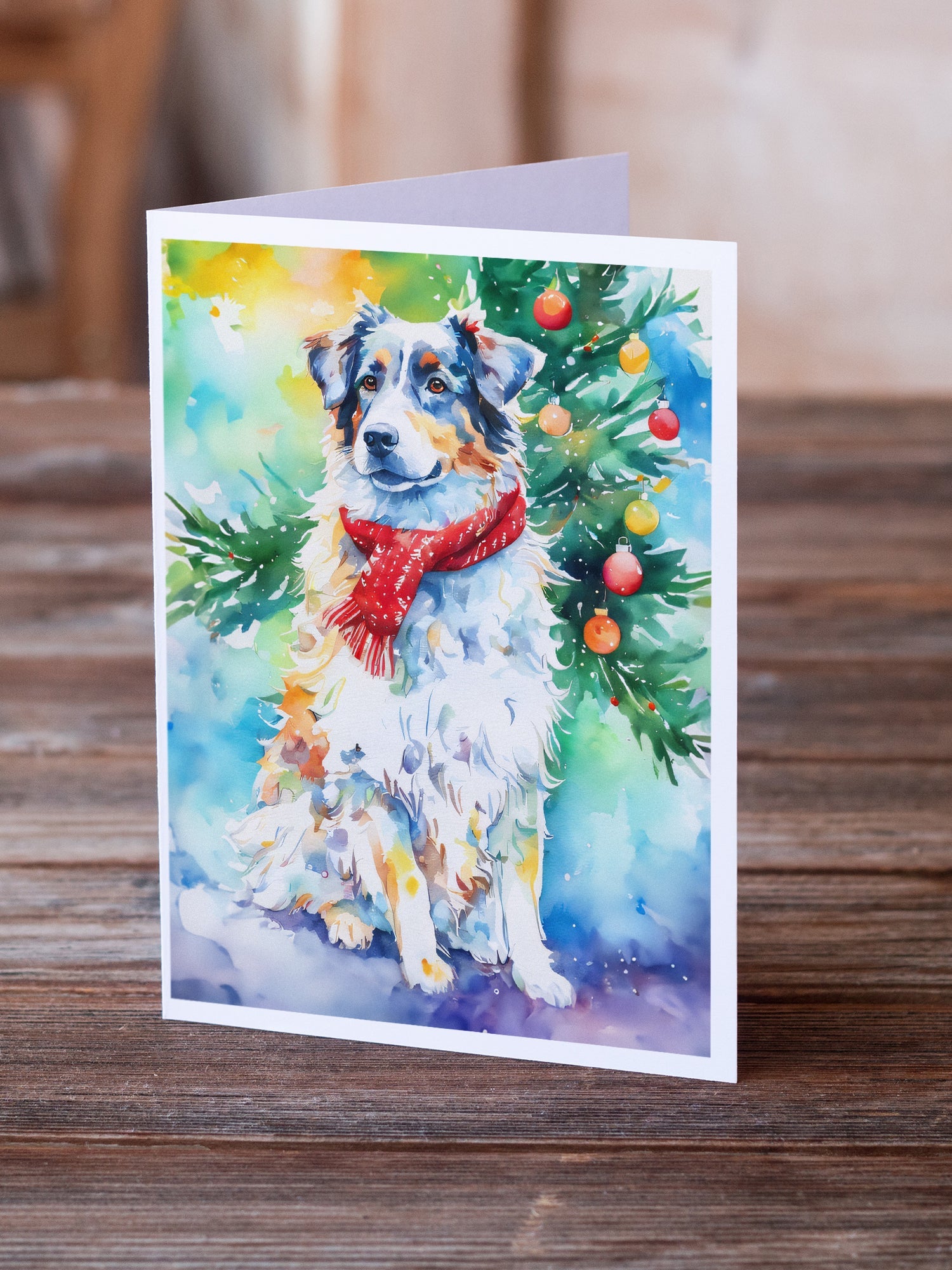 Australian Shepherd Christmas Greeting Cards Pack of 8 Blank Cards with Envelopes Whimsical A7 Size 5x7