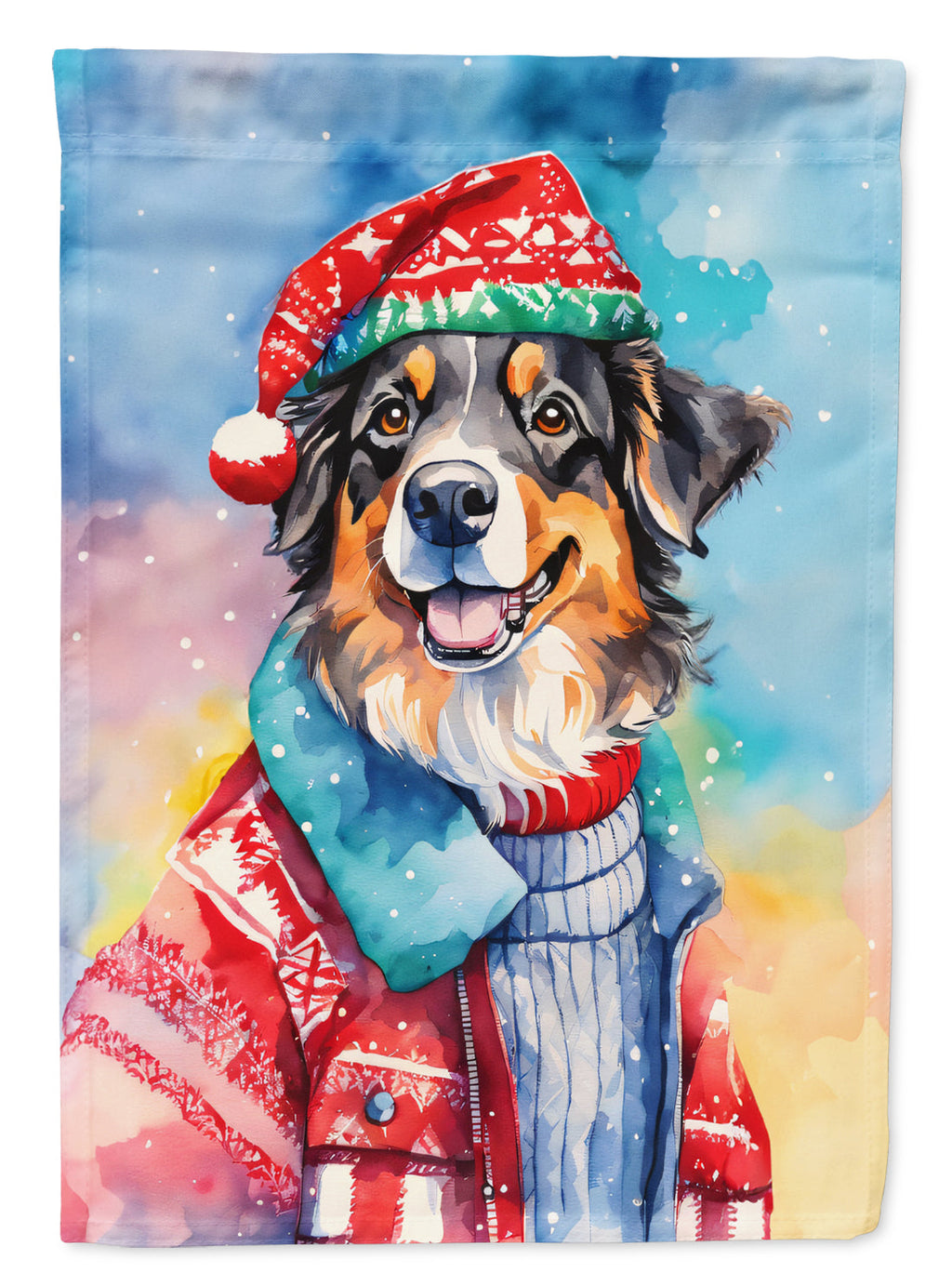 Australian Shepherd Christmas House Flag 28x40 Porch Sleeve Pole Decorative Outside Yard Banner Artwork Wall Hanging, Polyester