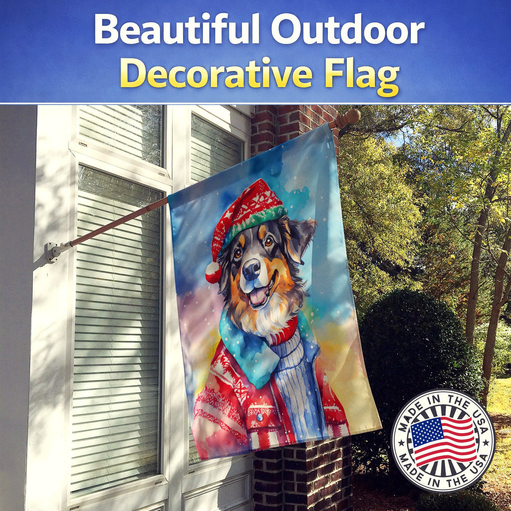 Australian Shepherd Christmas House Flag 28x40 Porch Sleeve Pole Decorative Outside Yard Banner Artwork Wall Hanging, Polyester