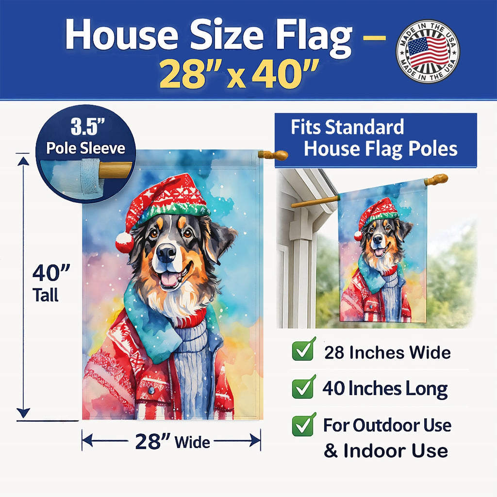 Australian Shepherd Christmas House Flag 28x40 Porch Sleeve Pole Decorative Outside Yard Banner Artwork Wall Hanging, Polyester