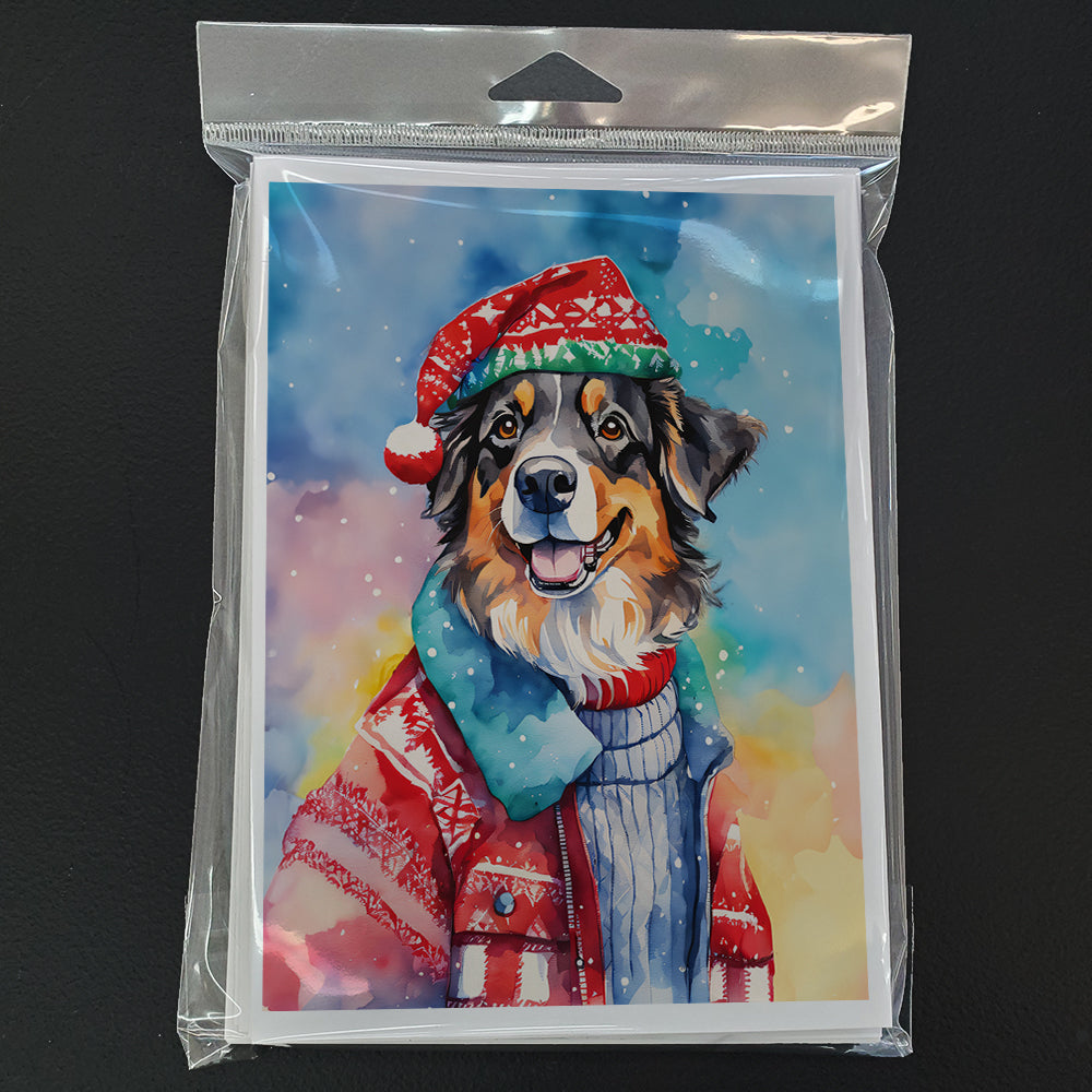 Australian Shepherd Christmas Greeting Cards Pack of 8 Blank Cards with Envelopes Whimsical A7 Size 5x7