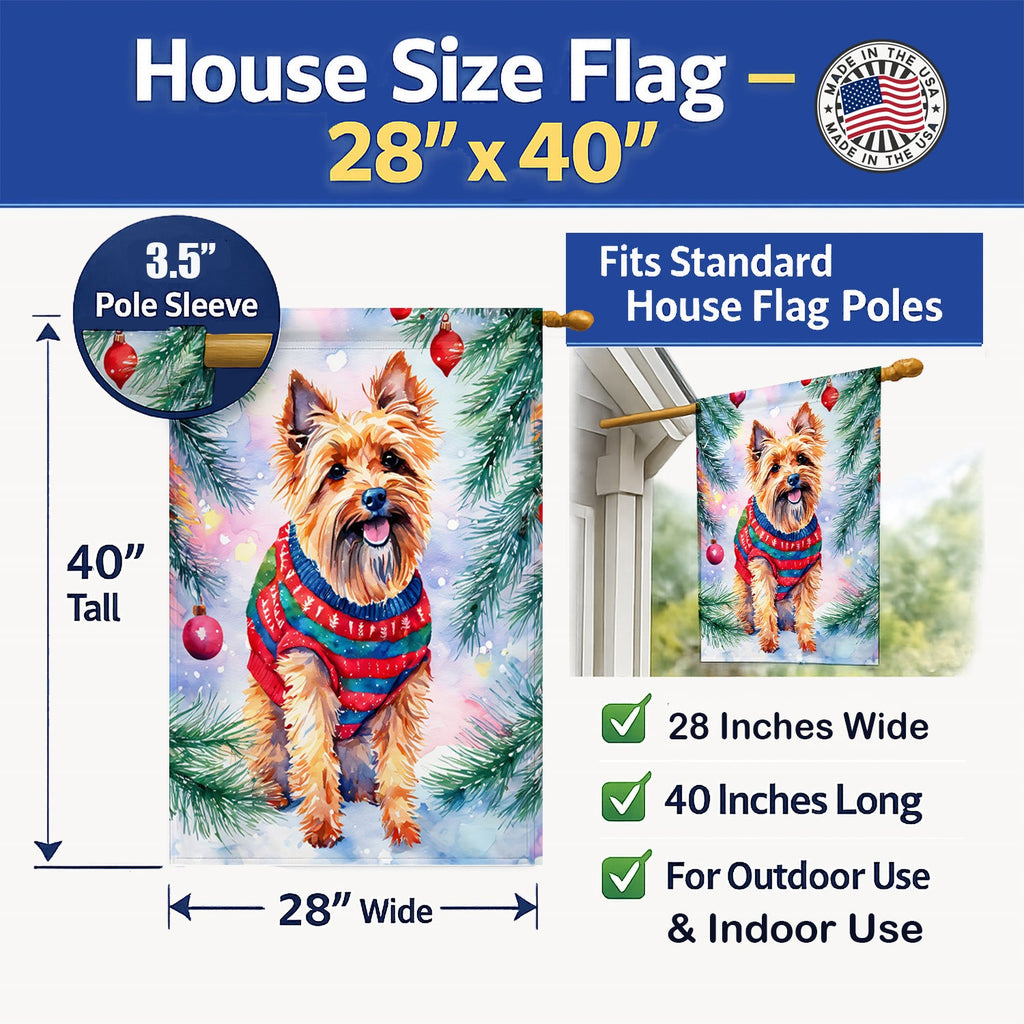Australian Terrier Christmas House Flag 28x40 Porch Sleeve Pole Decorative Outside Yard Banner Artwork Wall Hanging, Polyester