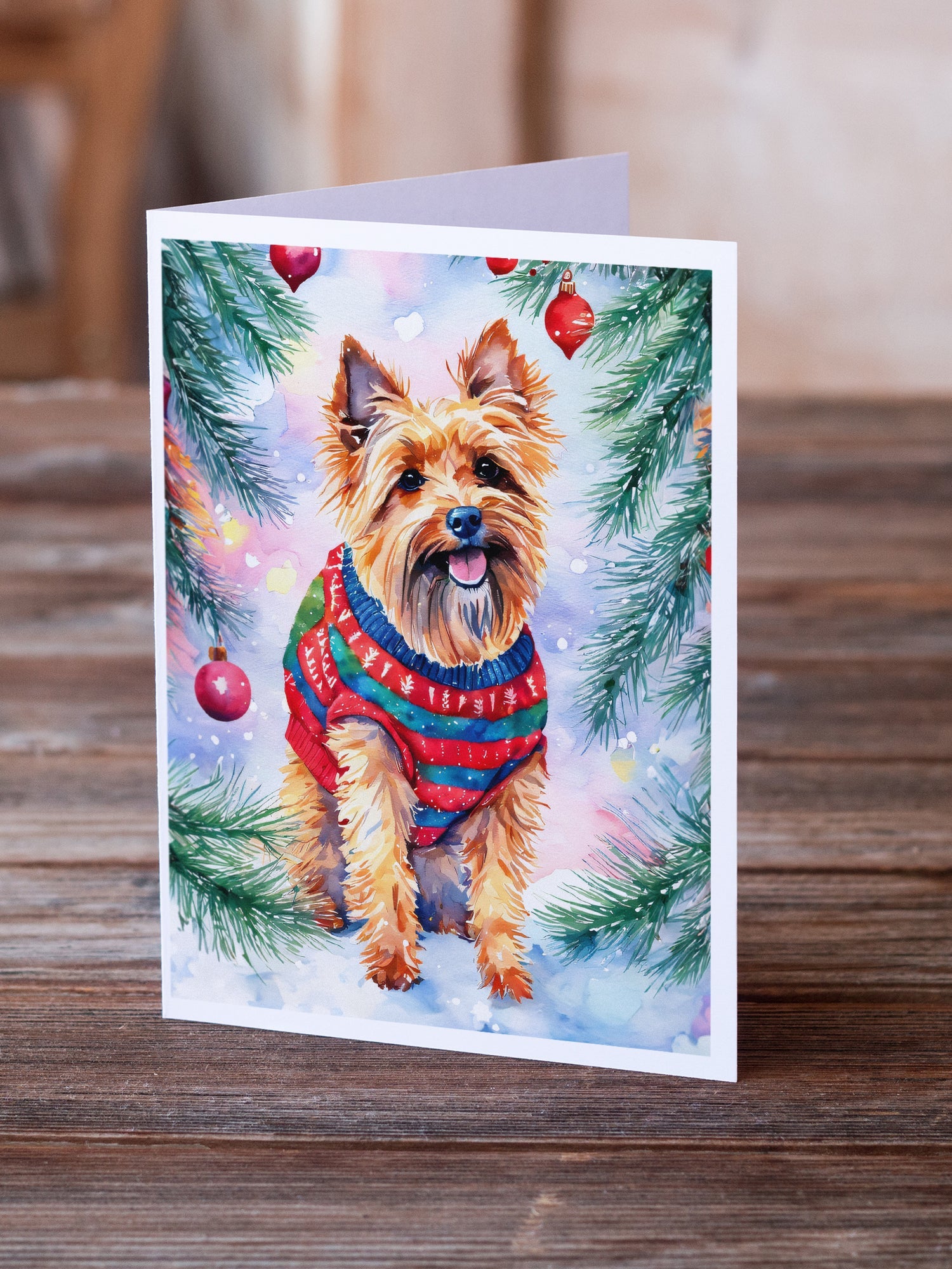 Australian Terrier Christmas Greeting Cards Pack of 8 Blank Cards with Envelopes Whimsical A7 Size 5x7