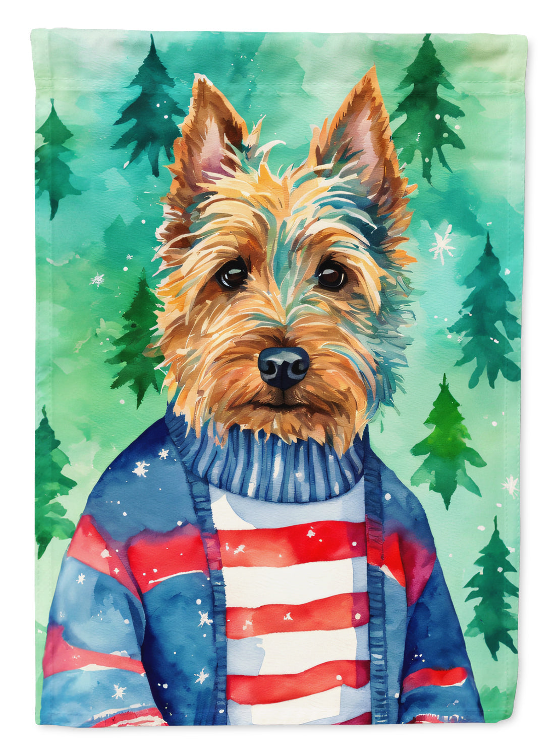 Australian Terrier Christmas House Flag 28x40 Porch Sleeve Pole Decorative Outside Yard Banner Artwork Wall Hanging, Polyester