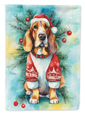 Basset Hound Christmas House Flag 28x40 Porch Sleeve Pole Decorative Outside Yard Banner Artwork Wall Hanging, Polyester