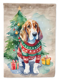 Basset Hound Christmas House Flag 28x40 Porch Sleeve Pole Decorative Outside Yard Banner Artwork Wall Hanging, Polyester