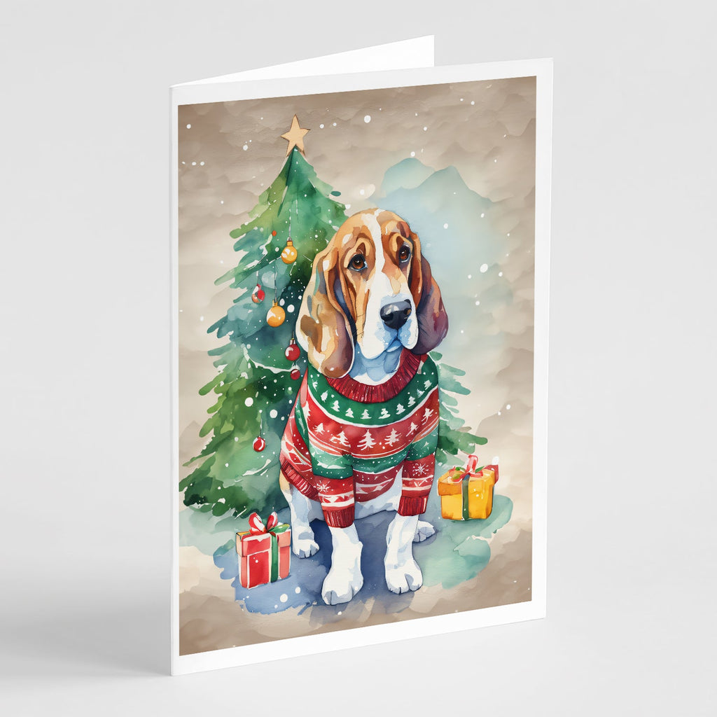 Basset Hound Christmas Greeting Cards Pack of 8 Blank Cards with Envelopes Whimsical A7 Size 5x7