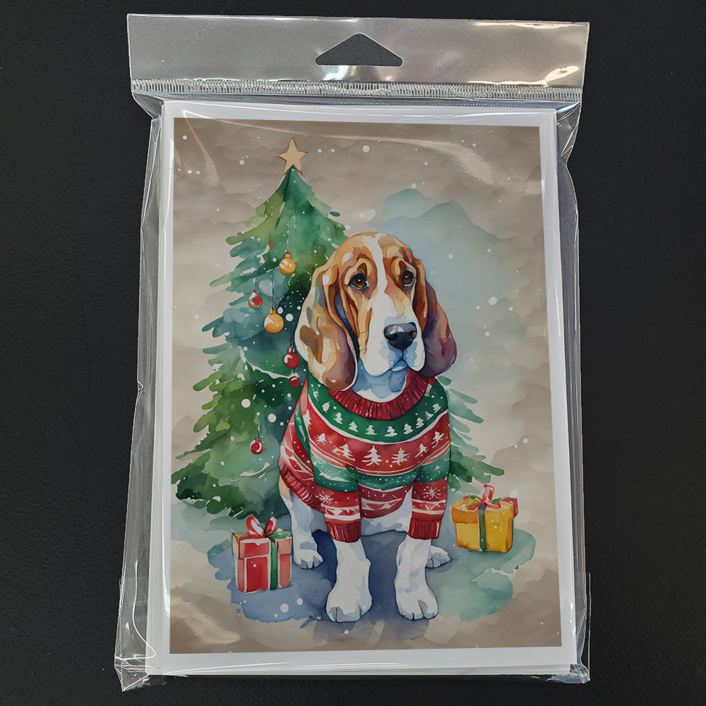 Basset Hound Christmas Greeting Cards Pack of 8 Blank Cards with Envelopes Whimsical A7 Size 5x7