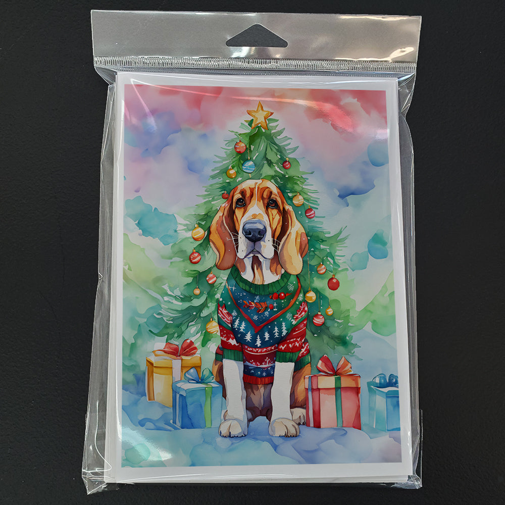 Basset Hound Christmas Greeting Cards Pack of 8 Blank Cards with Envelopes Whimsical A7 Size 5x7