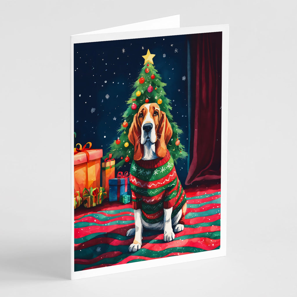 Basset Hound Christmas Greeting Cards Pack of 8 Blank Cards with Envelopes Whimsical A7 Size 5x7