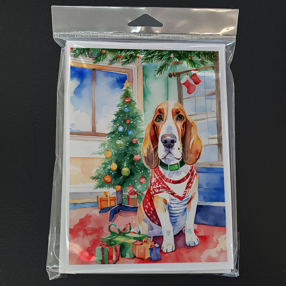 Basset Hound Christmas Greeting Cards Pack of 8 Blank Cards with Envelopes Whimsical A7 Size 5x7