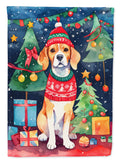 Beagle Christmas House Flag 28x40 Porch Sleeve Pole Decorative Outside Yard Banner Artwork Wall Hanging, Polyester