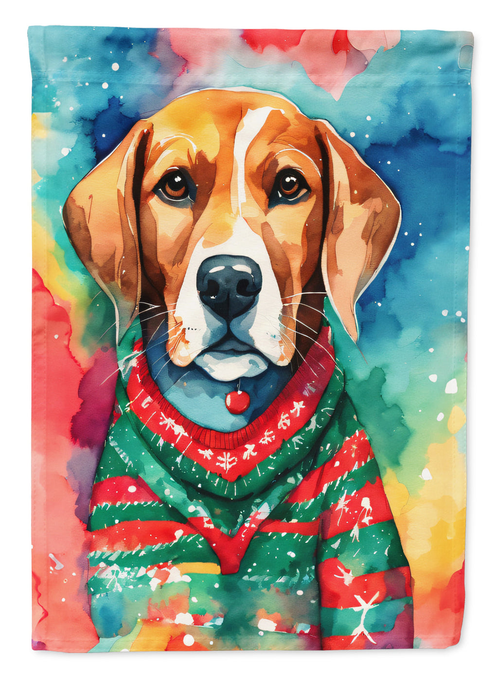 Beagle Christmas House Flag 28x40 Porch Sleeve Pole Decorative Outside Yard Banner Artwork Wall Hanging, Polyester