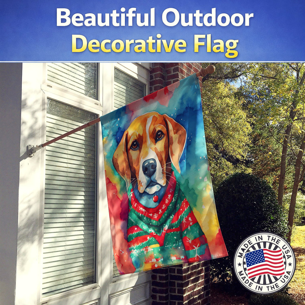 Beagle Christmas House Flag 28x40 Porch Sleeve Pole Decorative Outside Yard Banner Artwork Wall Hanging, Polyester
