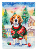 Beagle Christmas House Flag 28x40 Porch Sleeve Pole Decorative Outside Yard Banner Artwork Wall Hanging, Polyester