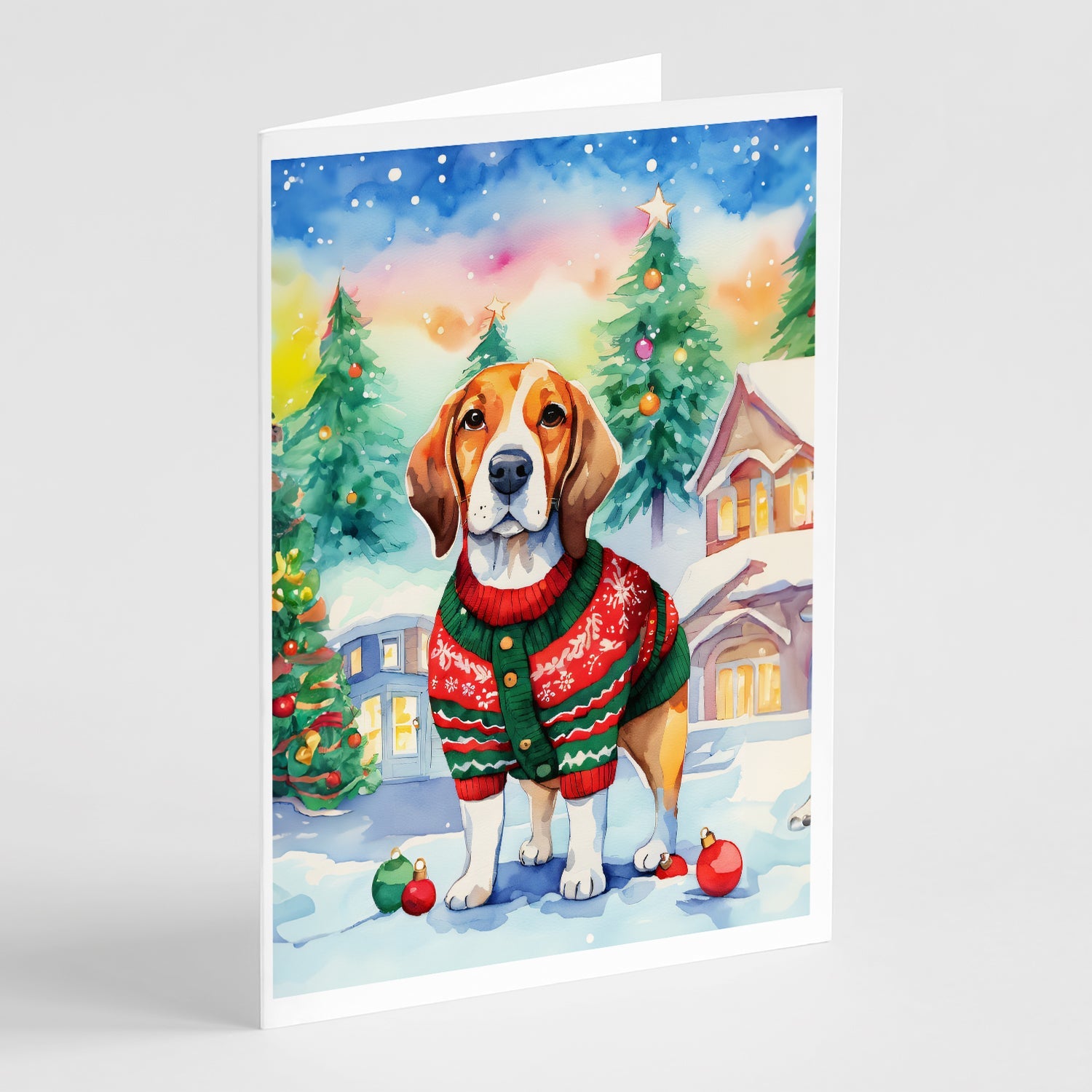 Beagle Christmas Greeting Cards Pack of 8 Blank Cards with Envelopes Whimsical A7 Size 5x7