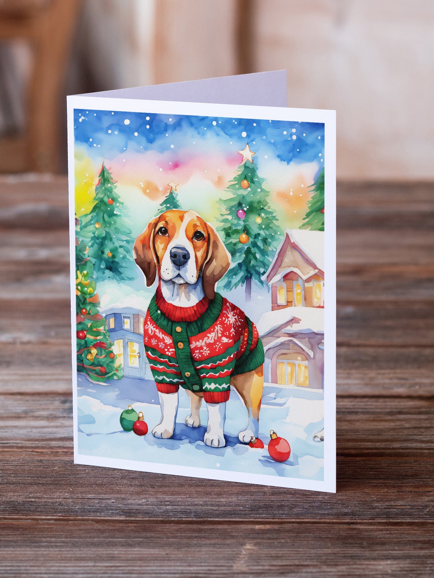 Beagle Christmas Greeting Cards Pack of 8 Blank Cards with Envelopes Whimsical A7 Size 5x7