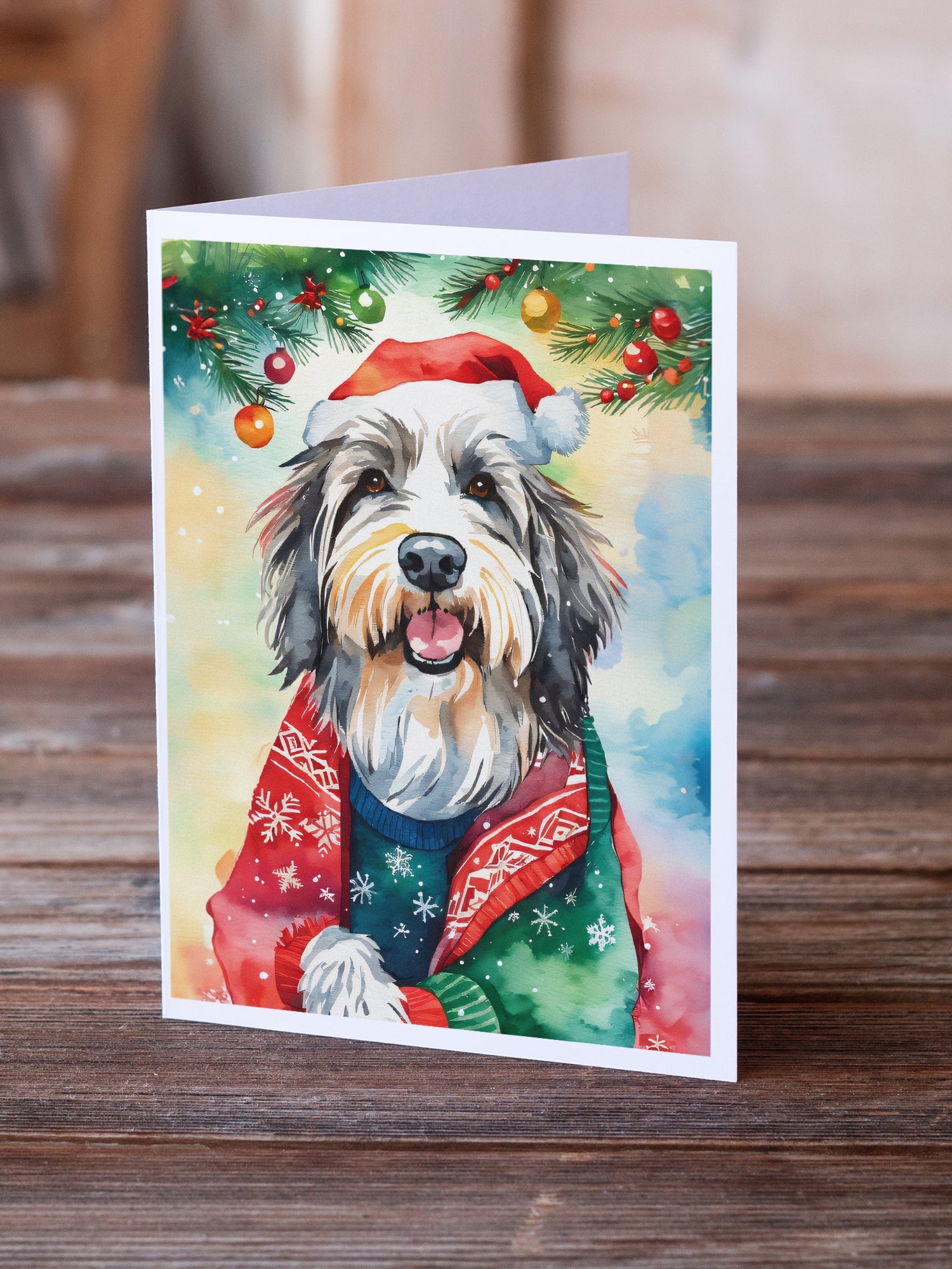 Bearded Collie Christmas Greeting Cards Pack of 8 Blank Cards with Envelopes Whimsical A7 Size 5x7
