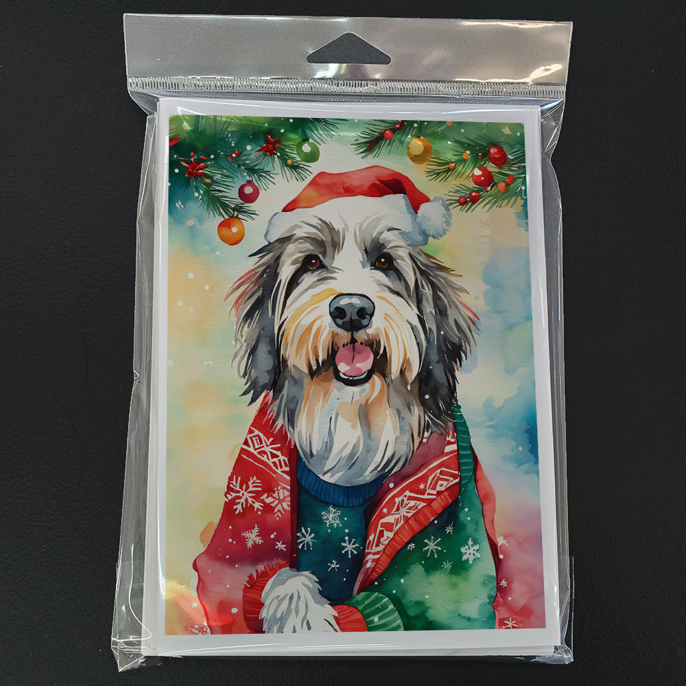 Bearded Collie Christmas Greeting Cards Pack of 8 Blank Cards with Envelopes Whimsical A7 Size 5x7