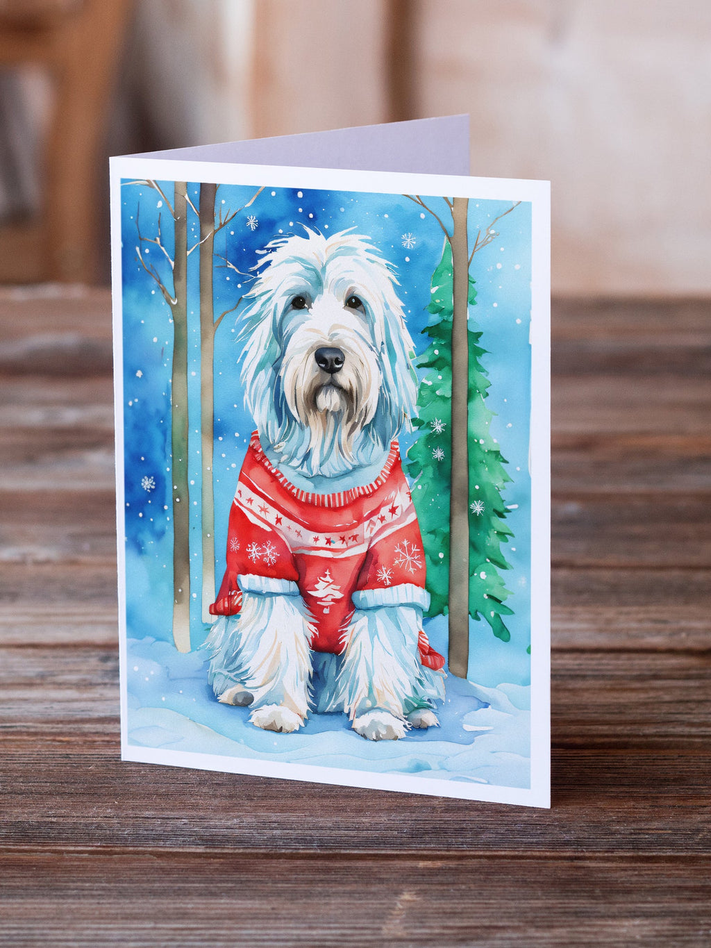 Bearded Collie Christmas Greeting Cards Pack of 8 Blank Cards with Envelopes Whimsical A7 Size 5x7
