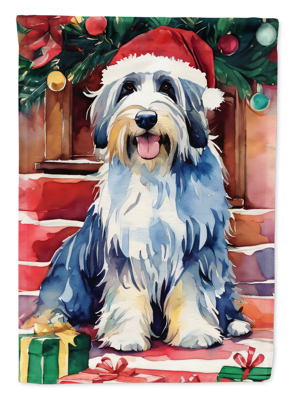 Bearded Collie Christmas House Flag 28x40 Porch Sleeve Pole Decorative Outside Yard Banner Artwork Wall Hanging, Polyester
