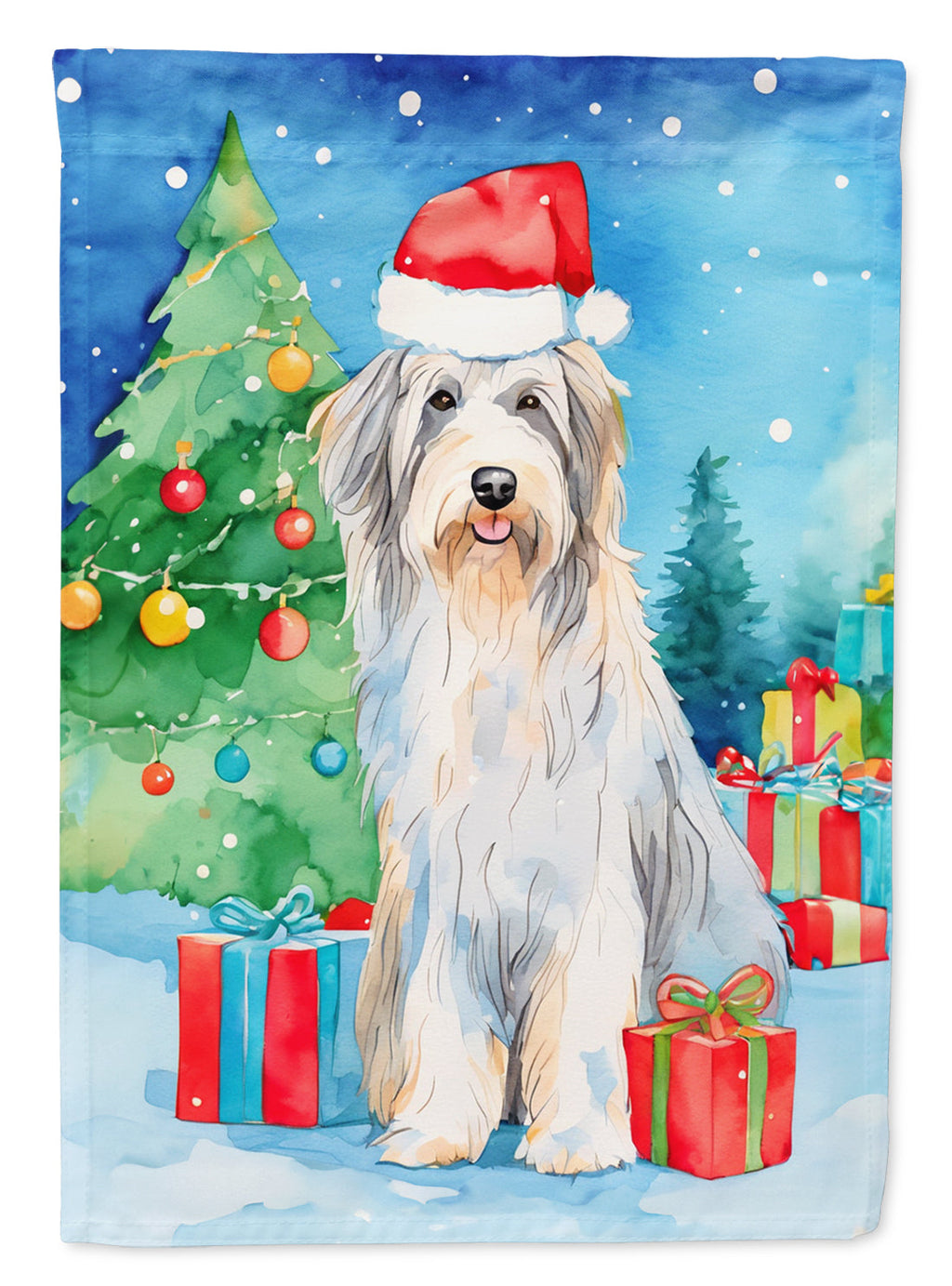 Bearded Collie Christmas House Flag 28x40 Porch Sleeve Pole Decorative Outside Yard Banner Artwork Wall Hanging, Polyester