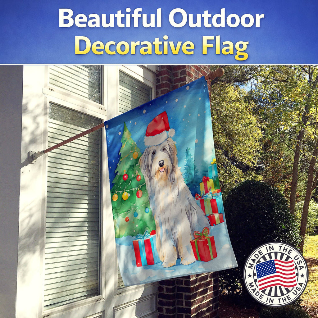 Bearded Collie Christmas House Flag 28x40 Porch Sleeve Pole Decorative Outside Yard Banner Artwork Wall Hanging, Polyester