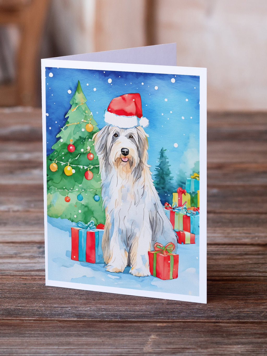 Bearded Collie Christmas Greeting Cards Pack of 8 Blank Cards with Envelopes Whimsical A7 Size 5x7