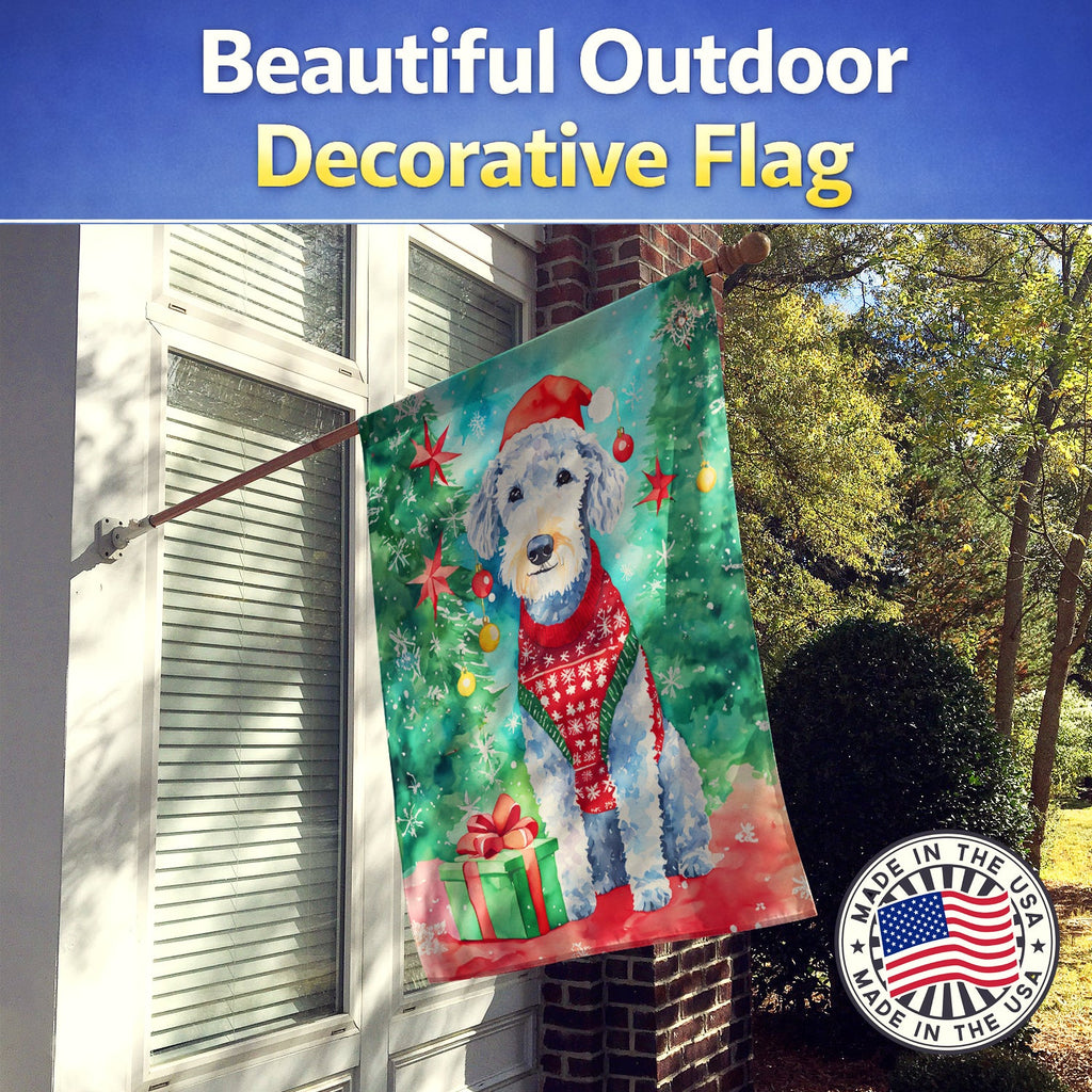 Bedlington Terrier Christmas House Flag 28x40 Porch Sleeve Pole Decorative Outside Yard Banner Artwork Wall Hanging, Polyester