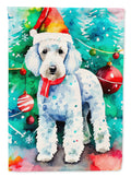 Bedlington Terrier Christmas House Flag 28x40 Porch Sleeve Pole Decorative Outside Yard Banner Artwork Wall Hanging, Polyester