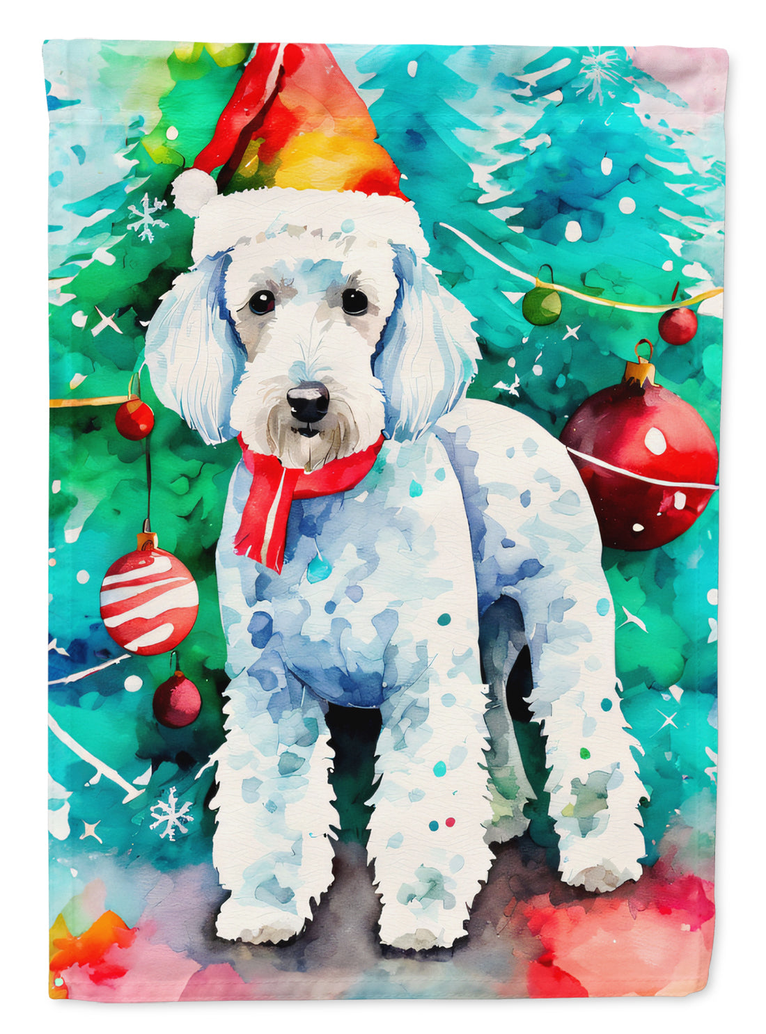 Bedlington Terrier Christmas House Flag 28x40 Porch Sleeve Pole Decorative Outside Yard Banner Artwork Wall Hanging, Polyester