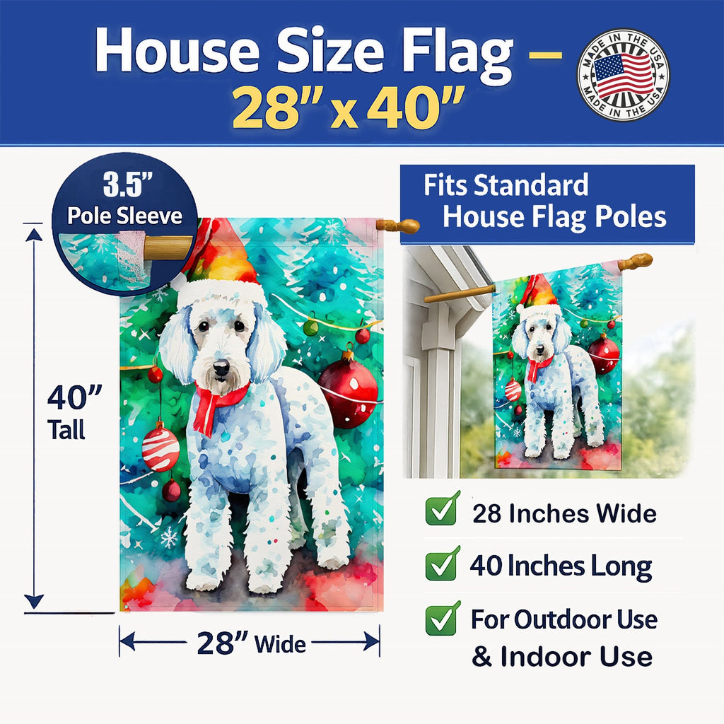 Bedlington Terrier Christmas House Flag 28x40 Porch Sleeve Pole Decorative Outside Yard Banner Artwork Wall Hanging, Polyester