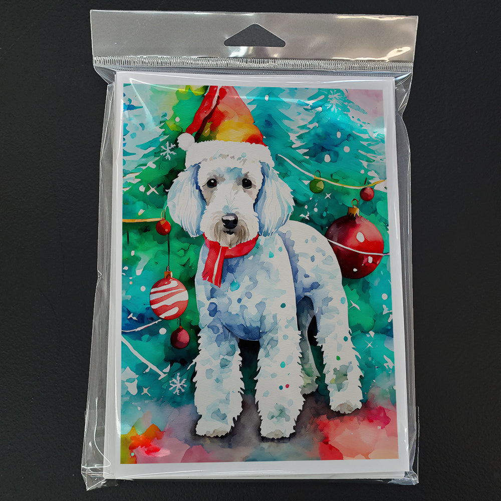 Bedlington Terrier Christmas Greeting Cards Pack of 8 Blank Cards with Envelopes Whimsical A7 Size 5x7