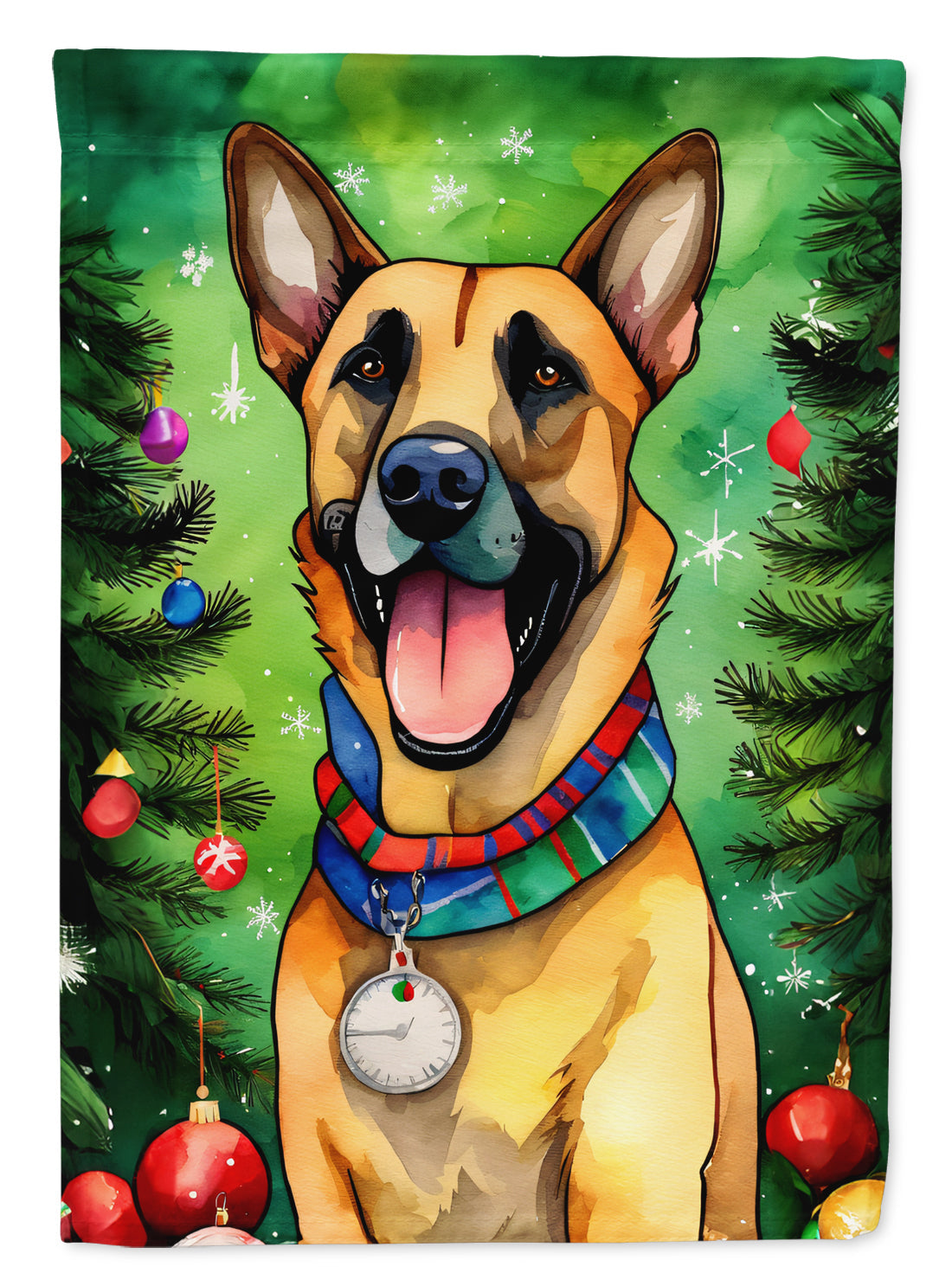 Belgian Malinois Christmas House Flag 28x40 Porch Sleeve Pole Decorative Outside Yard Banner Artwork Wall Hanging, Polyester
