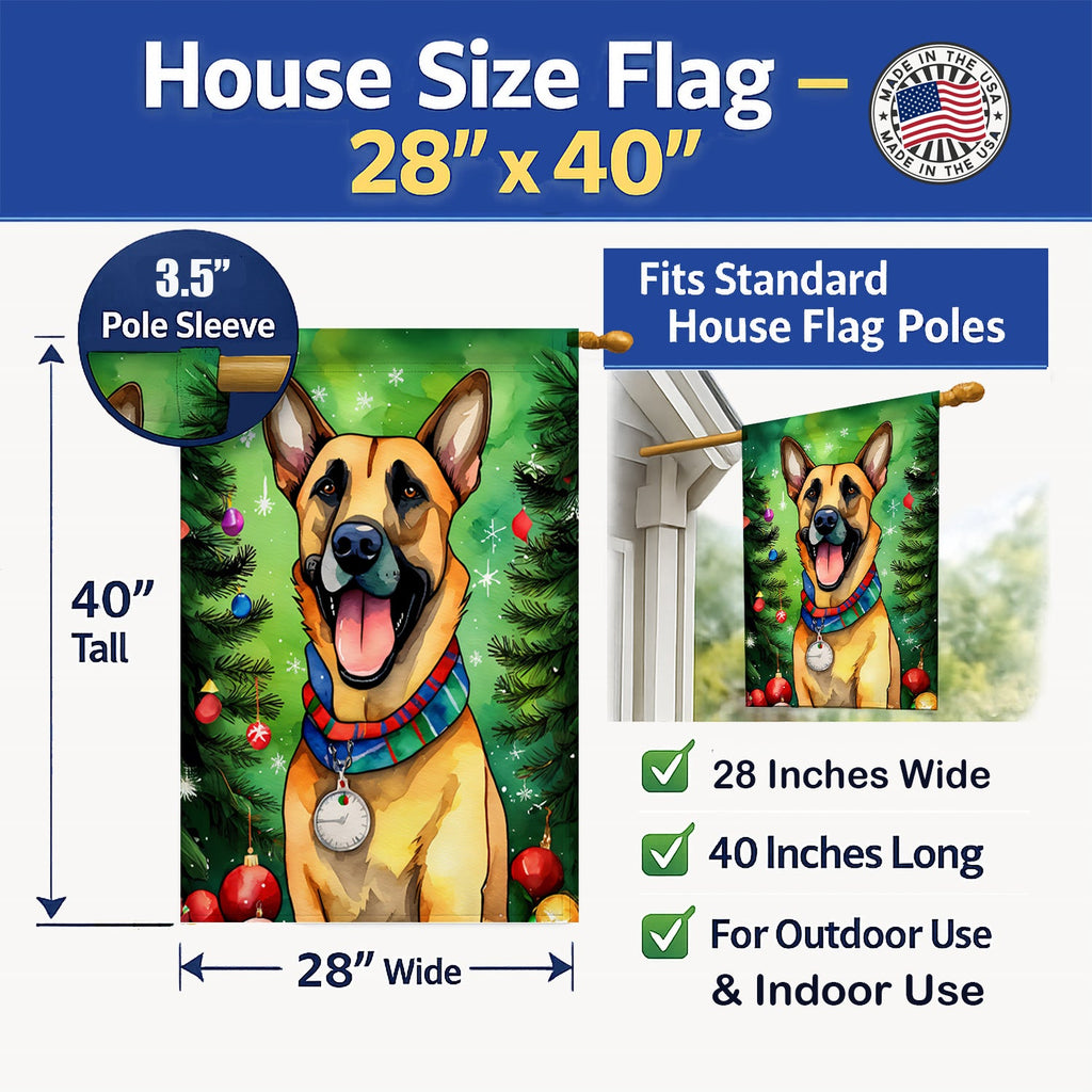 Belgian Malinois Christmas House Flag 28x40 Porch Sleeve Pole Decorative Outside Yard Banner Artwork Wall Hanging, Polyester