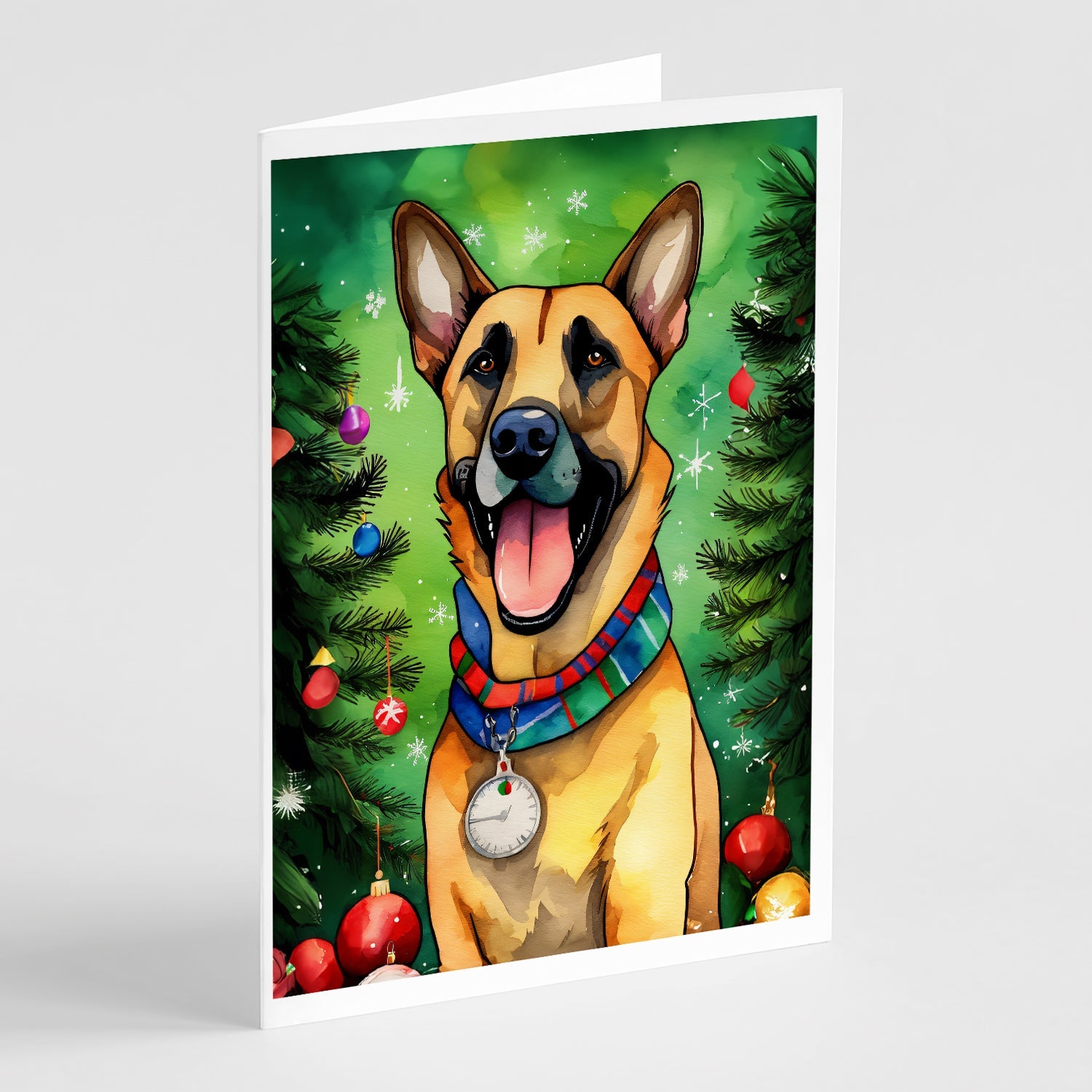 Belgian Malinois Christmas Greeting Cards Pack of 8 Blank Cards with Envelopes Whimsical A7 Size 5x7