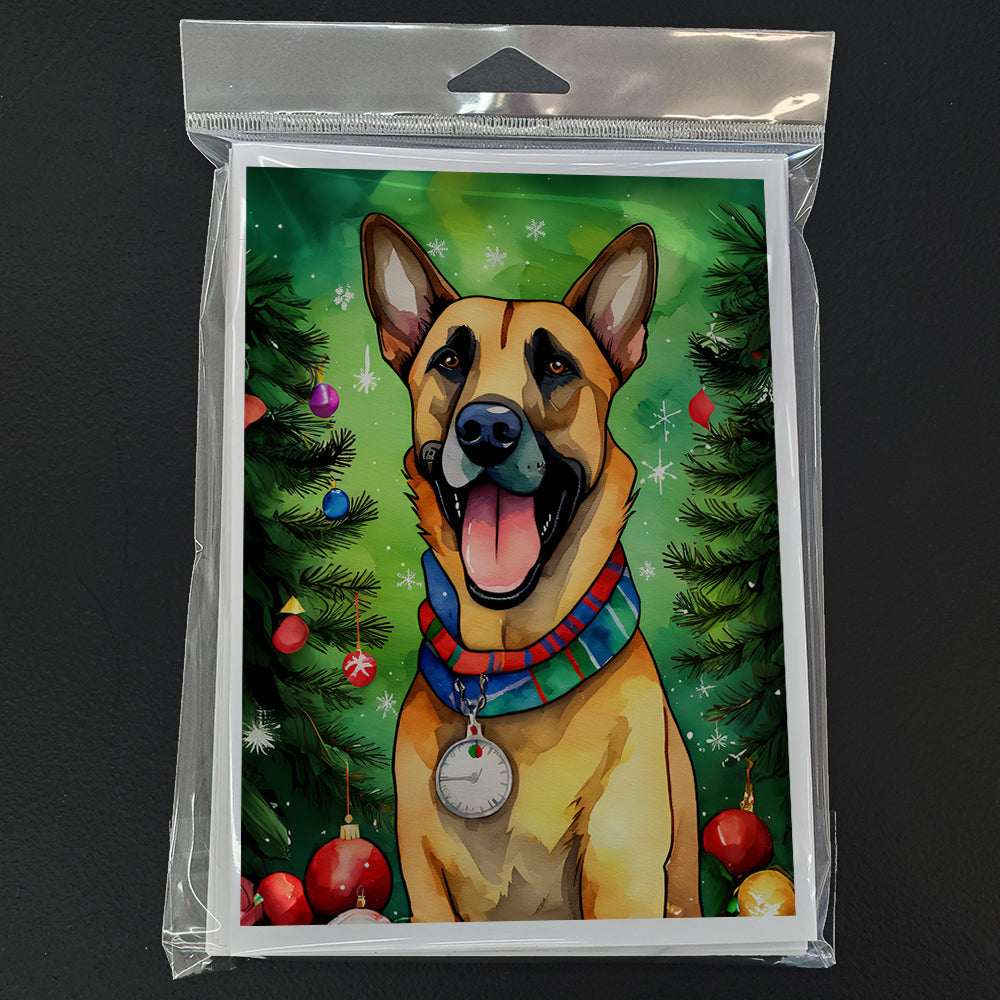 Belgian Malinois Christmas Greeting Cards Pack of 8 Blank Cards with Envelopes Whimsical A7 Size 5x7