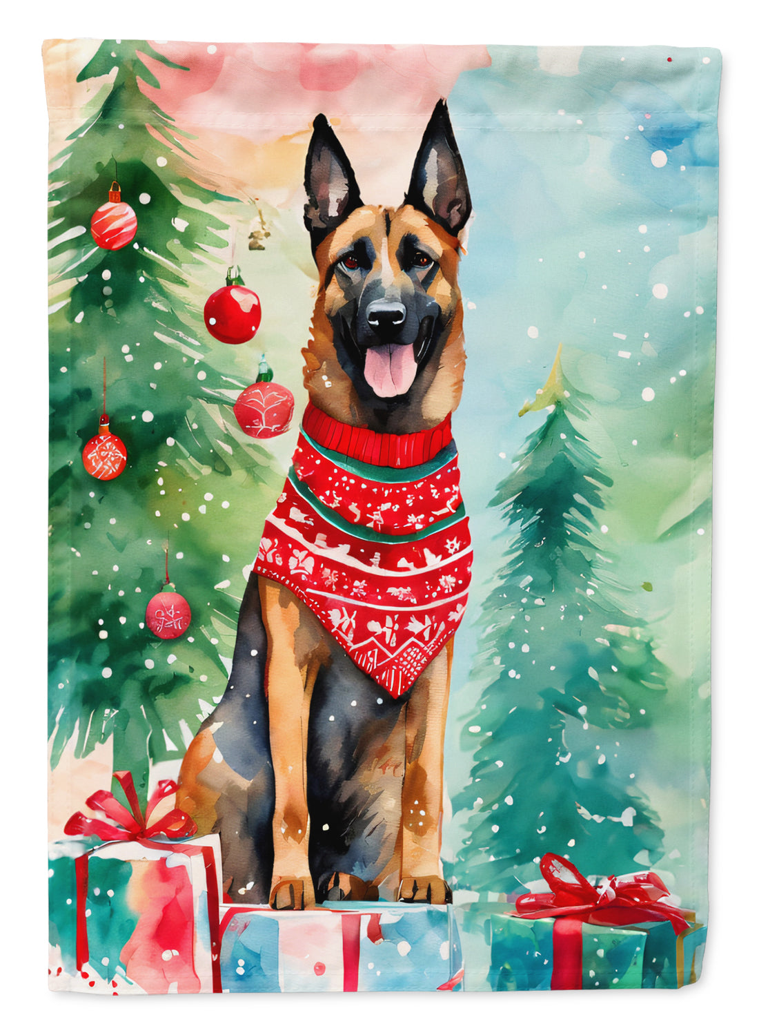 Belgian Malinois Christmas House Flag 28x40 Porch Sleeve Pole Decorative Outside Yard Banner Artwork Wall Hanging, Polyester
